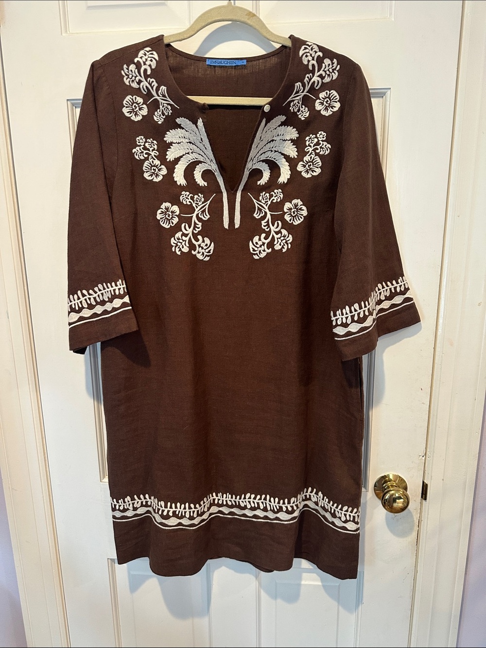 J. McLaughlin Brown Tunic with White Floral Embroidery